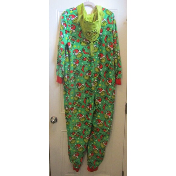 Dr. Seuss The Grinch 1 PC Pajamas Super Minky Green Long Sleeve Adult Sz XL - Picture 5 of 7